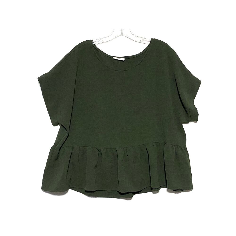 EE:Some Green Peplum Flowy Shirt Blouse Top Womens M Polyester Scoop Neck